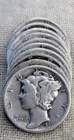 Lot of 10 Silver Mercury Dimes : Randomly Selected - 90% Silver, Junk Silver