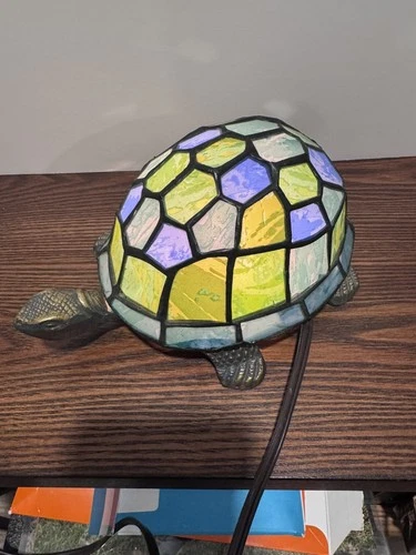 Vintage Tiffany Style Tortoise Lamp Small Stained Glass Turtle Desk Lamp