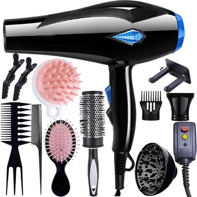 Morfone 12-Piece Black Gold Hair Dryer Set Multi-Speed Styling Comb Home Salon