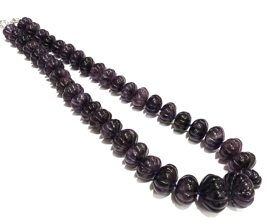 850 Cts. Collar con cuentas de piedras preciosas de amatista natural, cuentas de melón talladas Foto 4 de 4
