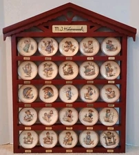 Vintage Goebel MI Hummel Miniature Plate Collection Set of 25 W/ Display Shelf