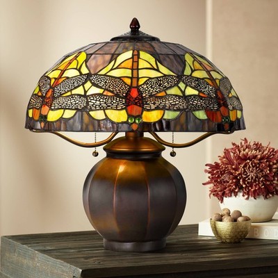 Cal Lighting Dragon Fly 18 1/4'' Bronze Tiffany-Style Glass Accent Lamp