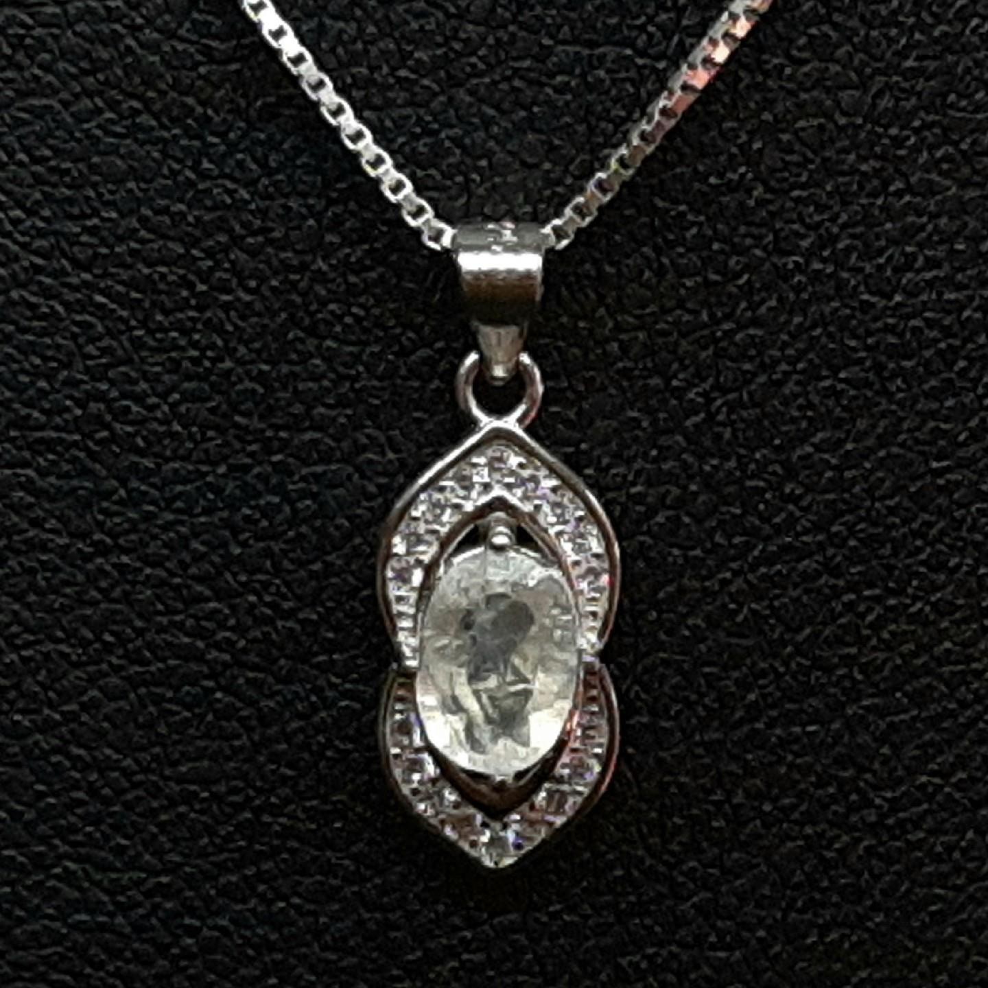 World Class .82ctw Moonstone & White Sapphire 925 Sterling Silver Pendant