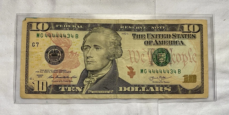 2013 SUPER! fancy binary $10 US bill paper money - 44444434 serial number - Image 4 of 4