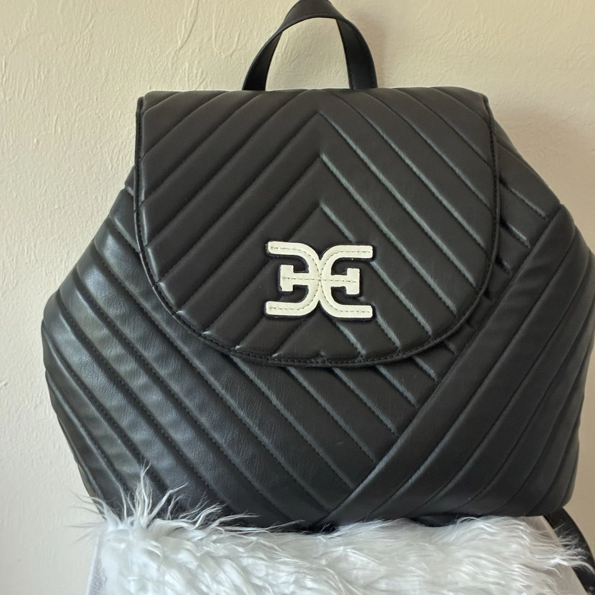 SAM EDELMAN Black and White Martha Chevron Quilted Flap Backpack Purse Bag SAM EDELMAN Black and White Martha Chevron | Mercari main image 3