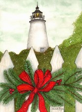 Ocracoke Lighthouse, snow winter OBX Christmas, card, print, magnet 585