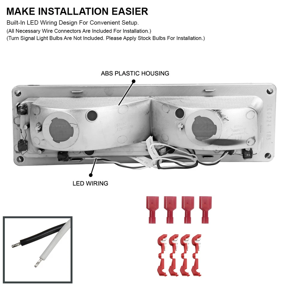 Fits 88-98 Chevy GMC C10 C/K Silverado LED Tube Clear Bumper Lights Left+Right - Image 4 of 4