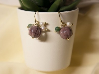 Ohrhänger Sterlingsilber lila glasiert Lotus Seerose
