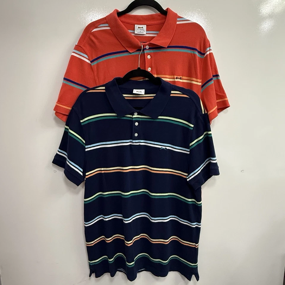 Le Tigre Polo Shirts Blue & Orange Striped Short Sleeve XL Embroidered Lot Of 2 - Image 2 of 4
