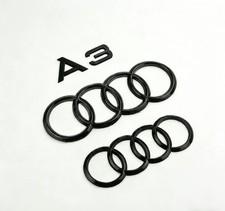Schwarz Glänz V+H 273MM+178MM Kühlergrill Für Audi A3 Set Emblem Ringe NEU