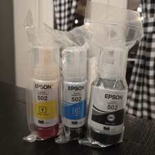 Genuine Epson 502 Ink Bottles Black Cyan Yellow Factory Sealed Expired 6/2023