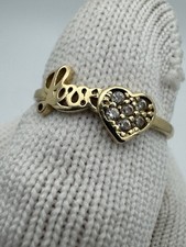 Vintage Love 14k Yellow Gold Ring Band Pinky Baby Ring Heart Cz