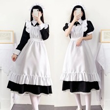Women Maid Apron Dress Housekeeper Japanese Uniform Halloween Cosplay Costume