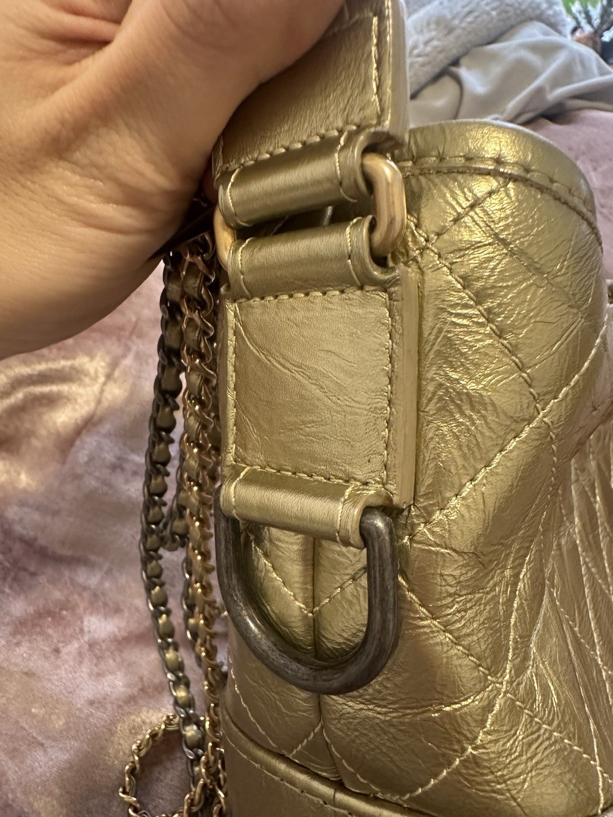 Authenticated Chanel Small Metallic Lambskin Gabr… - image 8