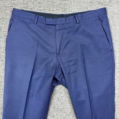 BOSS Hugo Boss Pants Mens 44R (36x32) Blue Pleated The James5/Sharp7 Wool Blend