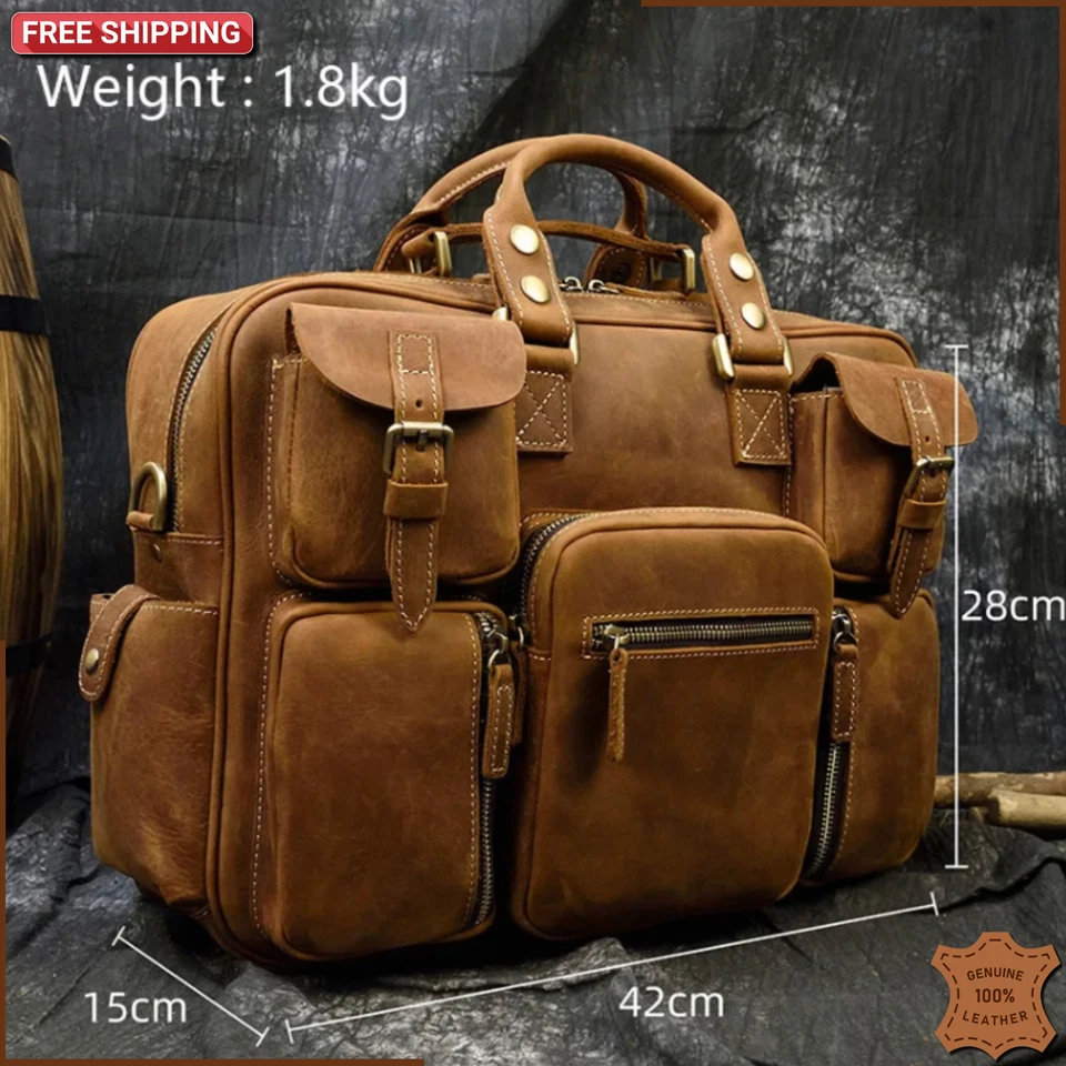 Hombres CUERO GENUINO Maletín Oficina Negocios Bolso Laptop Mensajero Bolso de Mano Foto 3 de 4