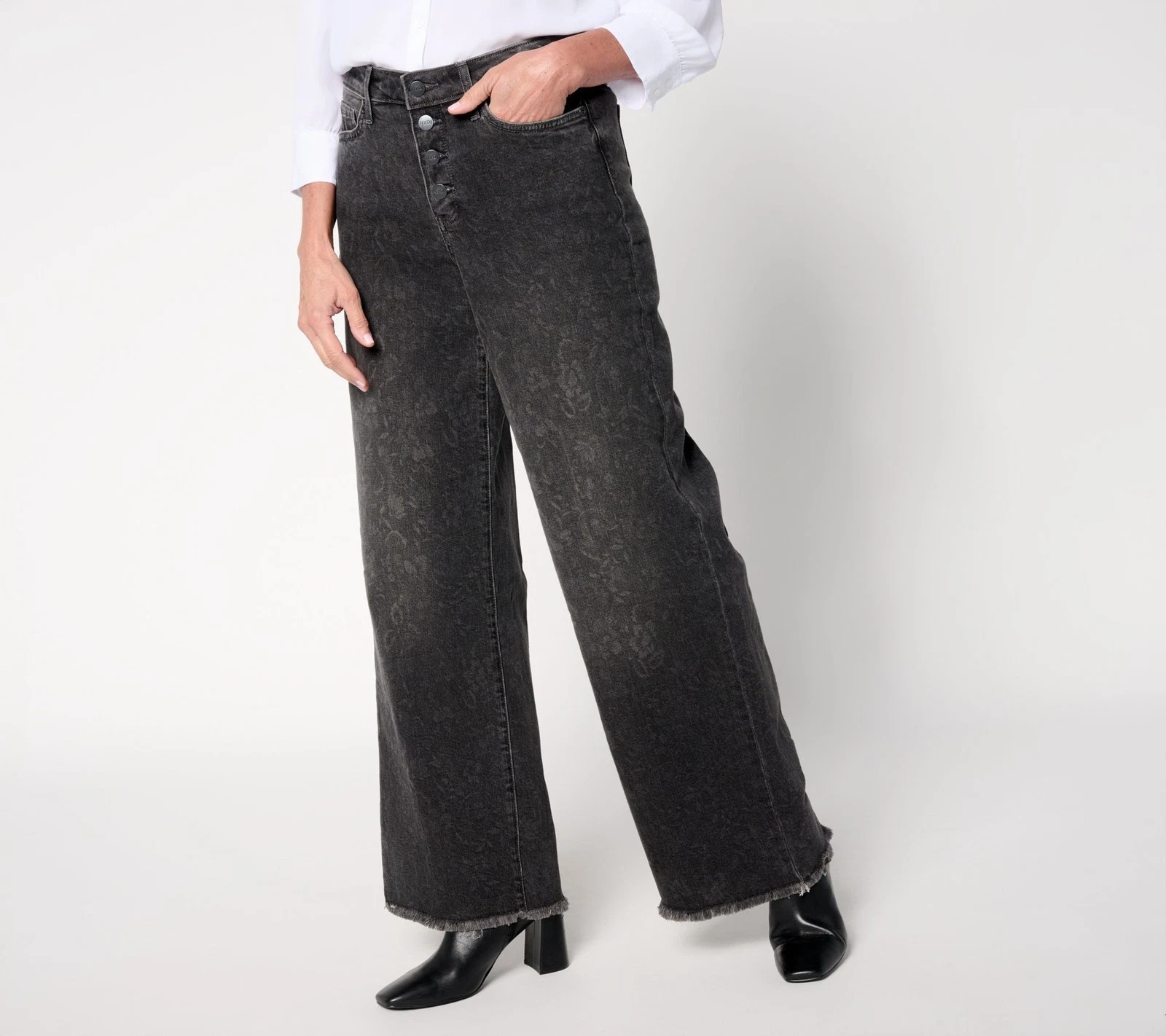 NYDJ Women's Pants Sz 10 Teresa Wide-Leg SolidNovelty Jeans Gray A705832
