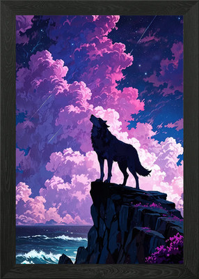 Wolf heulender Nachthimmel gerahmtes Wandbild Poster Leinwanddruck Bild