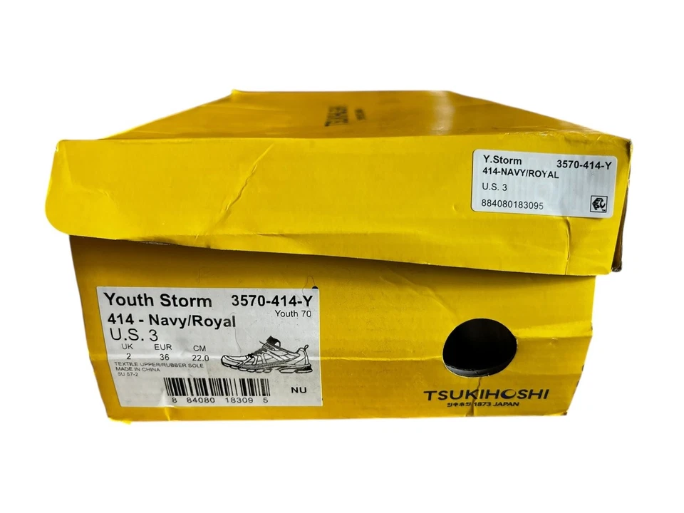 Tsukihoshi Youth Storm Boys Sneakers Size 3 Navy *BOX WEAR* Royal Hook Loop - Image 2 of 3