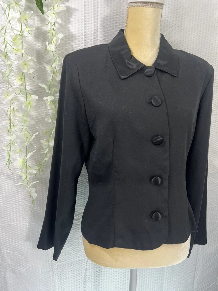 Vintage 90s Jonathan Martin Womens Black Satin Collared Fitted Blazer Size 11 - Image 4 of 4