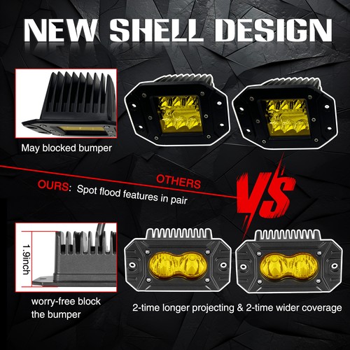 2X 4" Flush Mount PRO LED Work Light Bar Combo 3000K Driving Reverse OffRoad 4WD - Picture 9 of 18