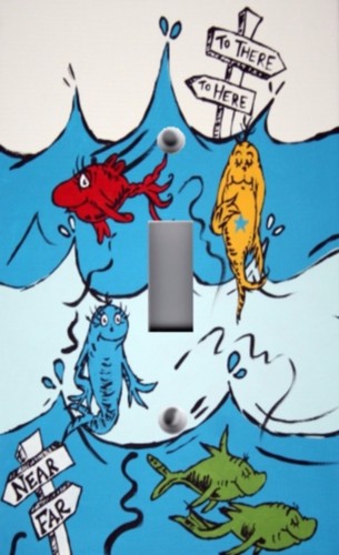 Light Switch Plate & Outlet Covers SEUSS ONE TWO RED BLUE FISH ~ Blue Waves - Picture 2 of 26