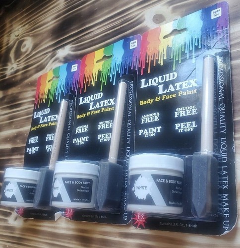 3 Liquid Latex Face & Body Paints White 2 Oz Smudge Free Peel Off Costume Makeup - Picture 5 of 5