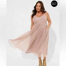 Tea Length Plisse Pleated Bodice Sleeveless