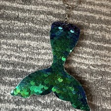 Mermaid Tail Sequins Keychain Green Blue Keyring Double Side Black Cute Gift