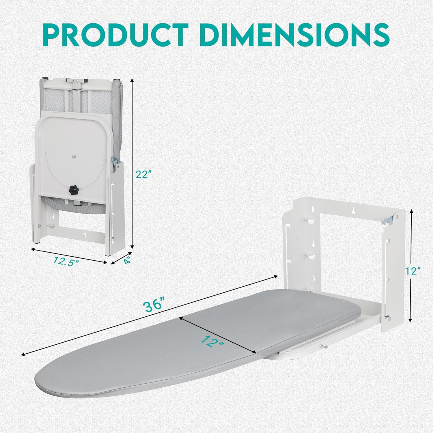 Space-Saving Wall Mounted Ironing Board with 180&deg; Rotation, 36" x 12