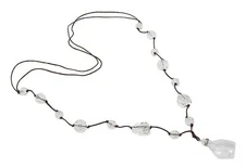 Zest Long Double Cord Necklace with Clear Faceted Beads Brown