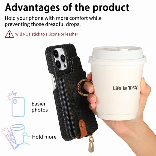 For iPhone 16 15 14 13 12 11 Plus Pro Max Flip Zipper Card Wallet Case With Ring - Picture 34 of 91