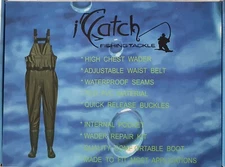 I Catch Waterproof Fishing High Chest WADERS Size 9 + Belt + Internal Pocket