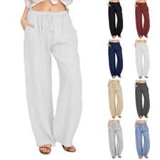 Plus Size Womens Plain Palazzo Trousers Ladies Baggy Wide Leg Flared Harem Pants