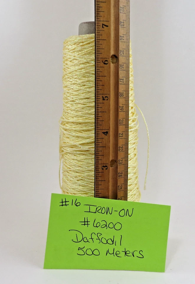 Kreinik Metallic Thread  Iron-On Yellow "Daffodil" 6200- #16 Braid 500M Cone - Image 3 of 3