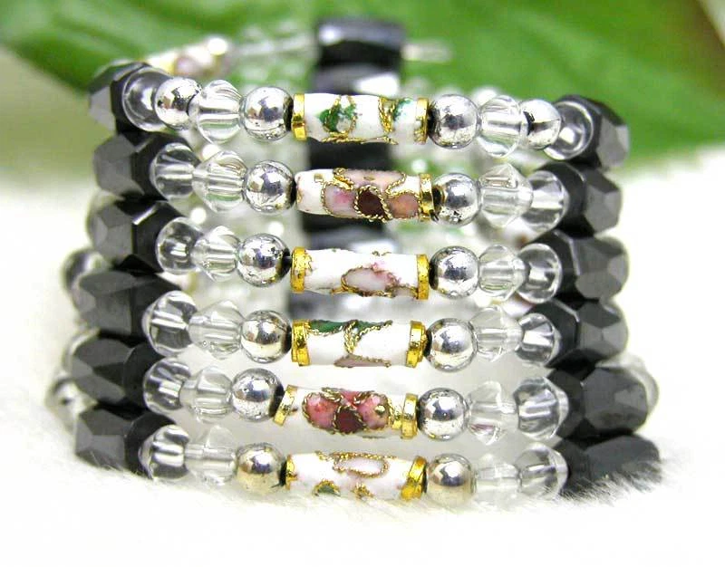 Wholesale 8X Multicolor Cloisonne Hematite Magnetic Bracelet for Women Long 29" - Image 3 of 4