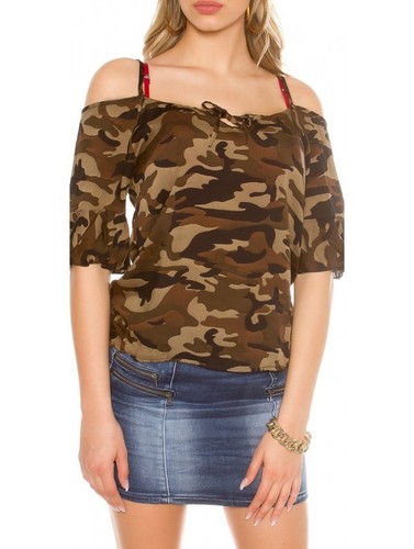 Maglia donna camouflage verde militare con spalle scoperte a manica corta  S/M | eBay