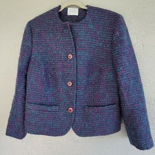 Pendleton Tweed Blazer Virgin Wool Women 14W USA Purple Green 3 Button Vintage