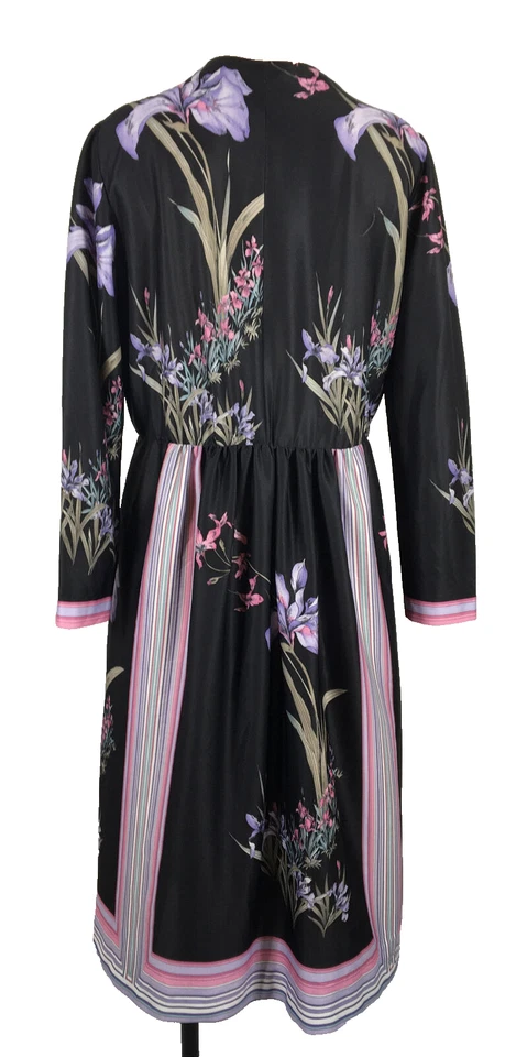 复古 UNION 60 年代 70 年代 MOD 长袖衬衫长衫黑色花卉连衣裙 14 — 第 2/4 张图片