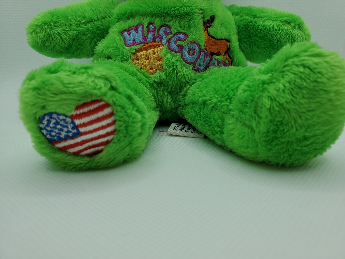 Symbolz Lime Green Wisconsin State Plush Beanie Bear Heart