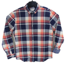 NEW EXPRESS Men's Slim Soft Wash L Red Blue Plaid Button Down Shirt Flip Cuff