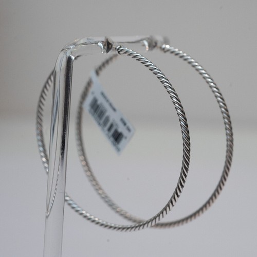 DAVID YURMAN New 2" Sterling Silver Cabled Large Hoop Earrings 14K Posts - Picture 3 of 9