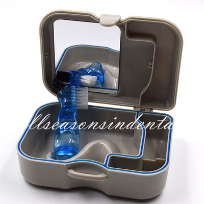 Denture Storage Box Case With Mirror with Clean Brush Dental Appliance 1 Set 