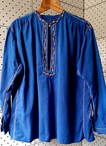 Vintage 50-70s "LUTTEURS" SANFOR Marque Deposee Blue Embroidered Shirt Size50 - Picture 2 of 24