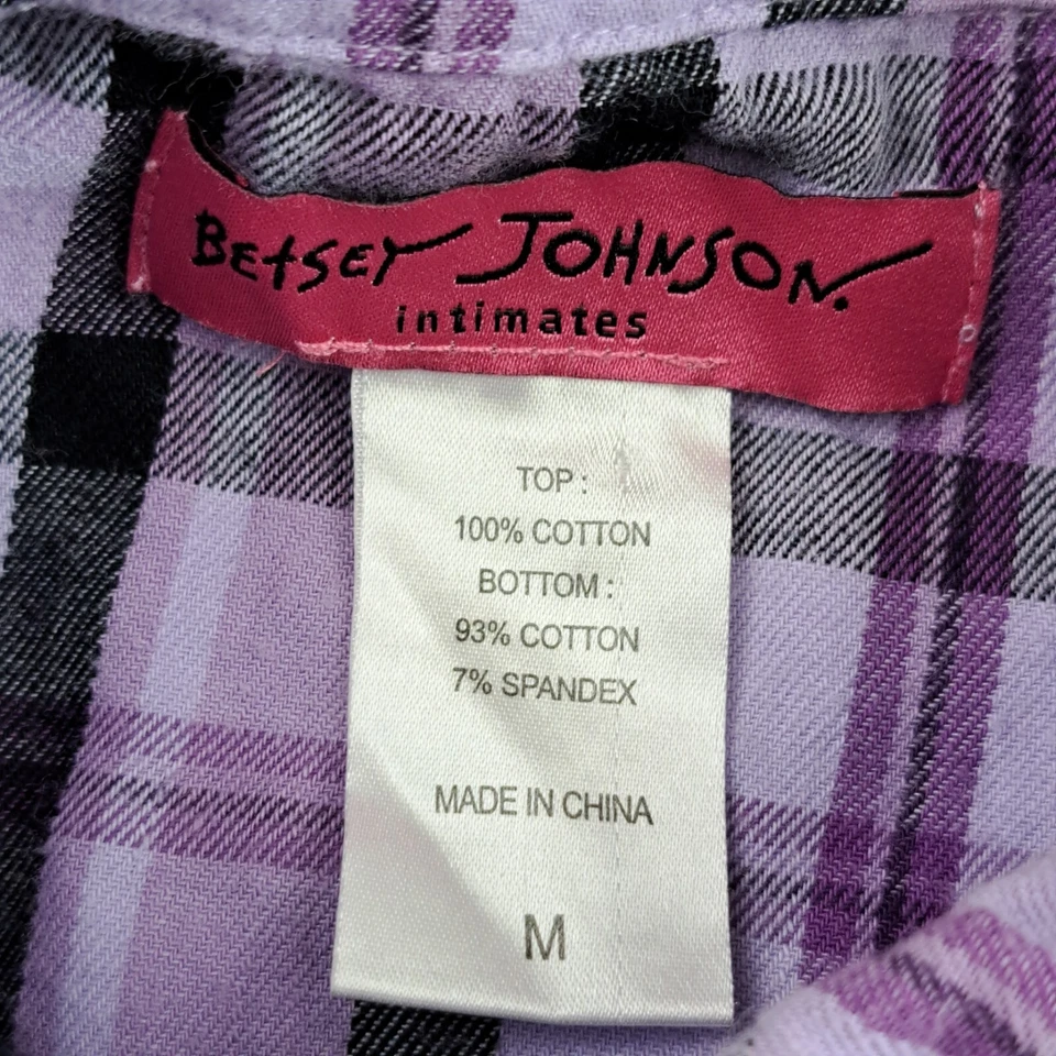 Camisa feminina Betsey Johnson íntima xadrez roxa algodão flanela noite dormir - Imagem 2 de 4