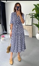 ZARA NEW WOMAN MIDI BELTED ZW COLLECTION PRINT DRESS BLUE SIZE XL 5216/042