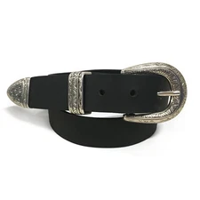 1.25" (32mm) South Western Style Buffalo Leather Belts - Black Size 26 - 60