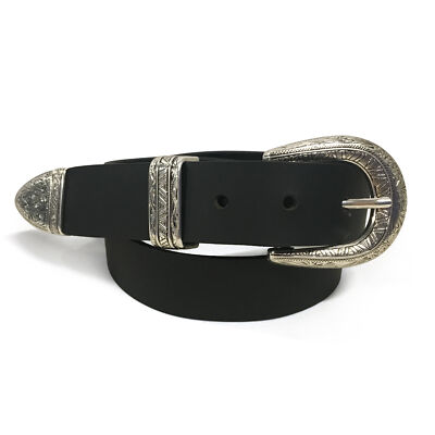 1.25'' (32mm) South Western Style Buffalo Leather Belts - Black Size 26 - 60