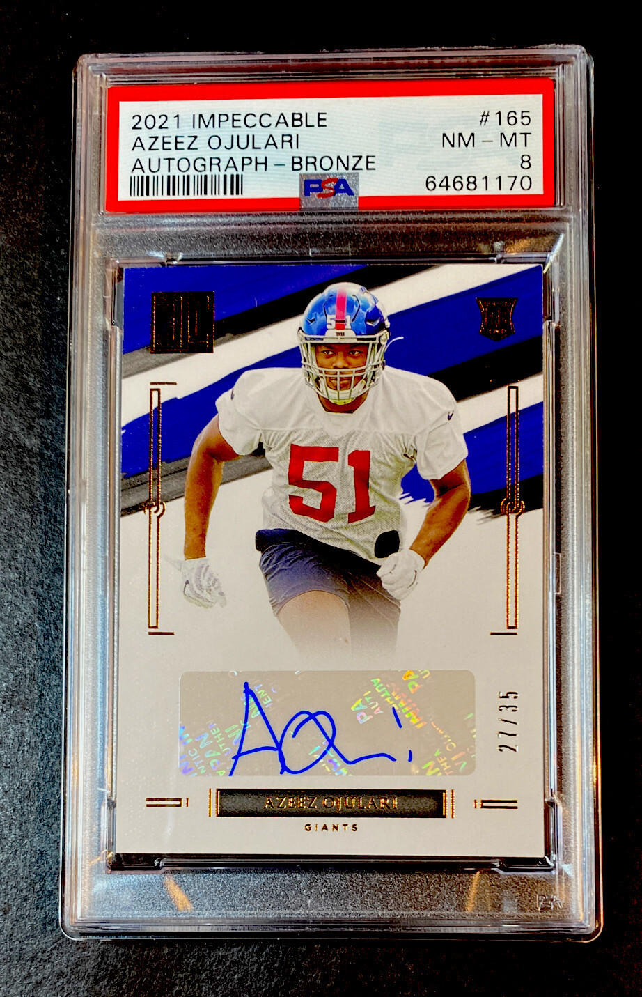 Azeez Ojulari Panini Impeccable #165 Autograph-Bronze