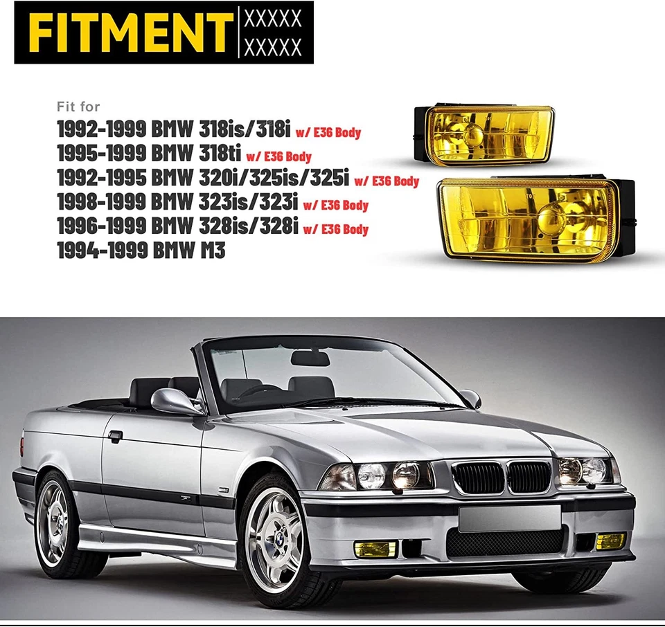 Par de luces antiniebla para BMW 318is/318i 1992-1999 con carrocería E36 lente amarilla de repuesto Foto 4 de 4